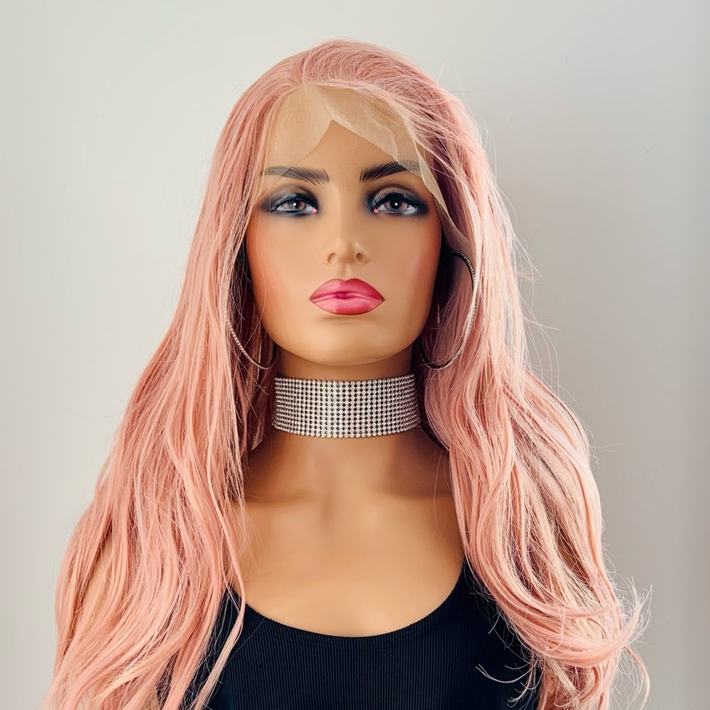Long 28” Dusty Pink Versatile 13x2.5 Lace Front Premium Synthetic Fiber Wig